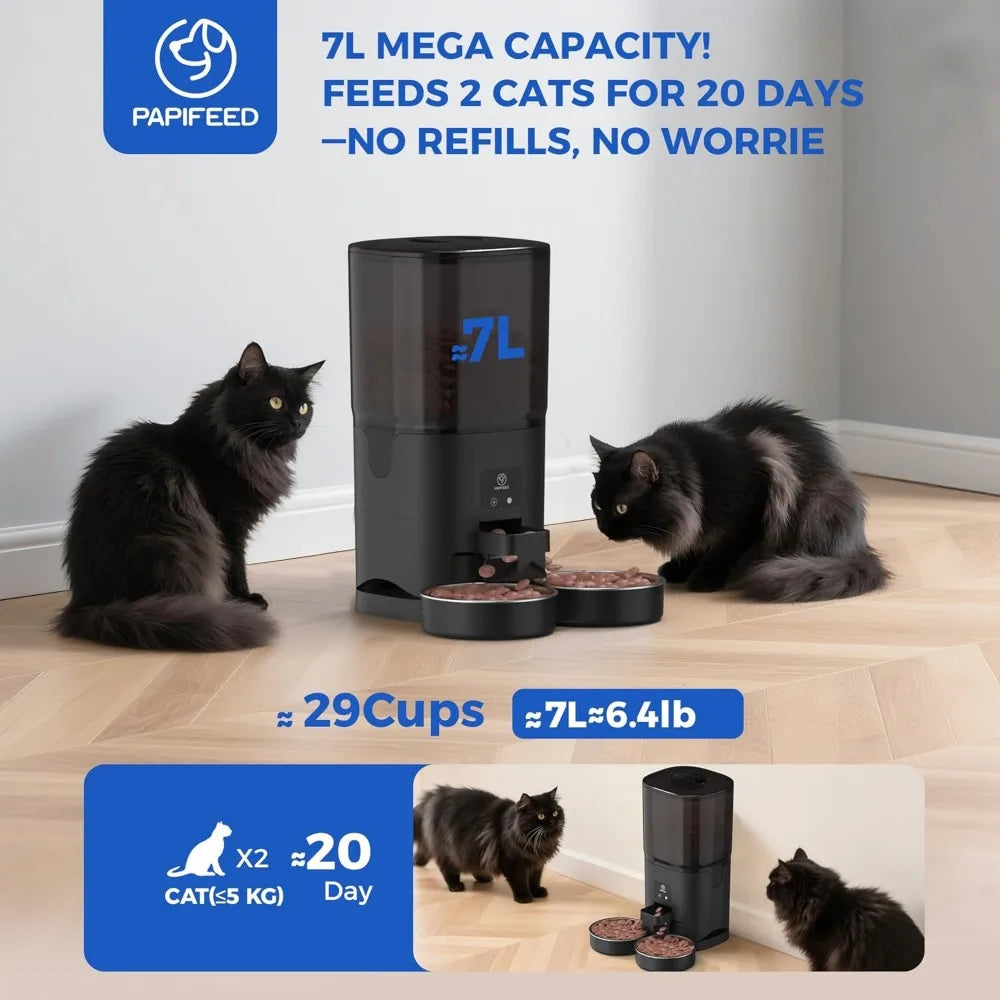 2025 Viral WiFi Automatic Cat Feeder - Dual Bowl Anti-Fight 7L App Control For Two Cats Dazzle