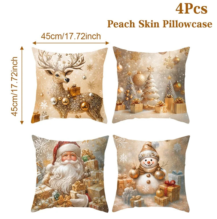 4pcs Merry Christmas Cushion Cover Home Decorations 2025 Christmas Ornament Pillow Case Xmas Navidad Gifts New Year Gifts 2026 Dazzle Frenzy