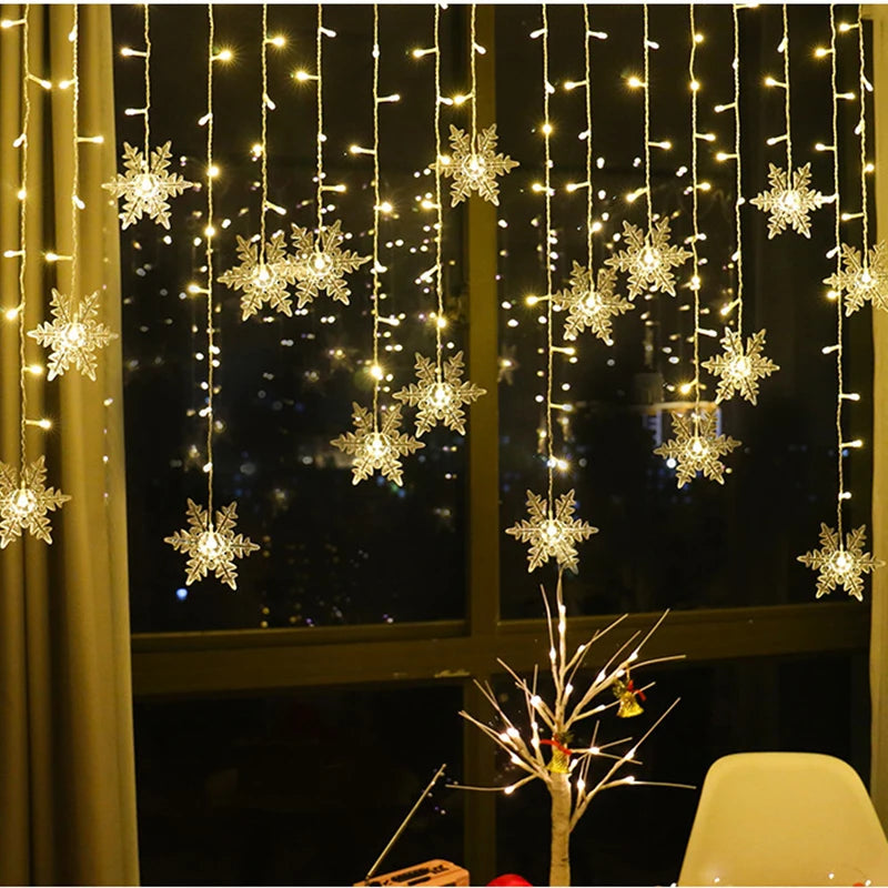 3.2M Christmas Snowflakes LED String Lights Flashing Fairy Curtain Lights Waterproof For Holiday Party Wedding Xmas Decoration Dazzle Frenzy