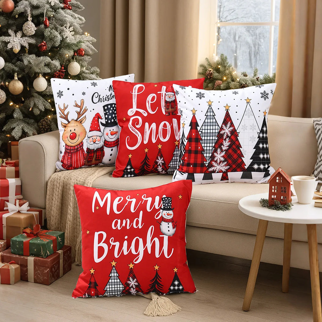 4pcs Merry Christmas Cushion Cover Home Decorations 2025 Christmas Ornament Pillow Case Xmas Navidad Gifts New Year Gifts 2026 Dazzle Frenzy