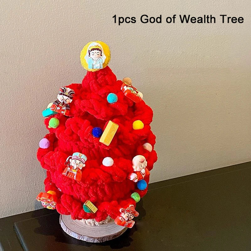 Chinese New Year 2026 God of Wealth Red Gift Get Rich Tree Handmade DIY Grochet Home christmas decoration 2025 Atmosphere Party Dazzle Frenzy