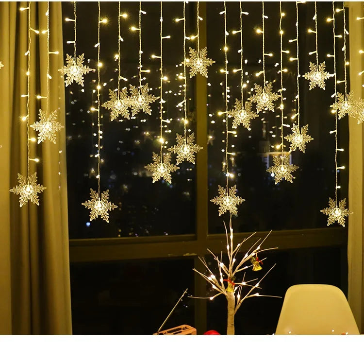 110V 220V Snowflakes  Curtain Garland on The Window Fairy Lights New Year Garland Festoon Led Lights String Christmas Decor Dazzle Frenzy