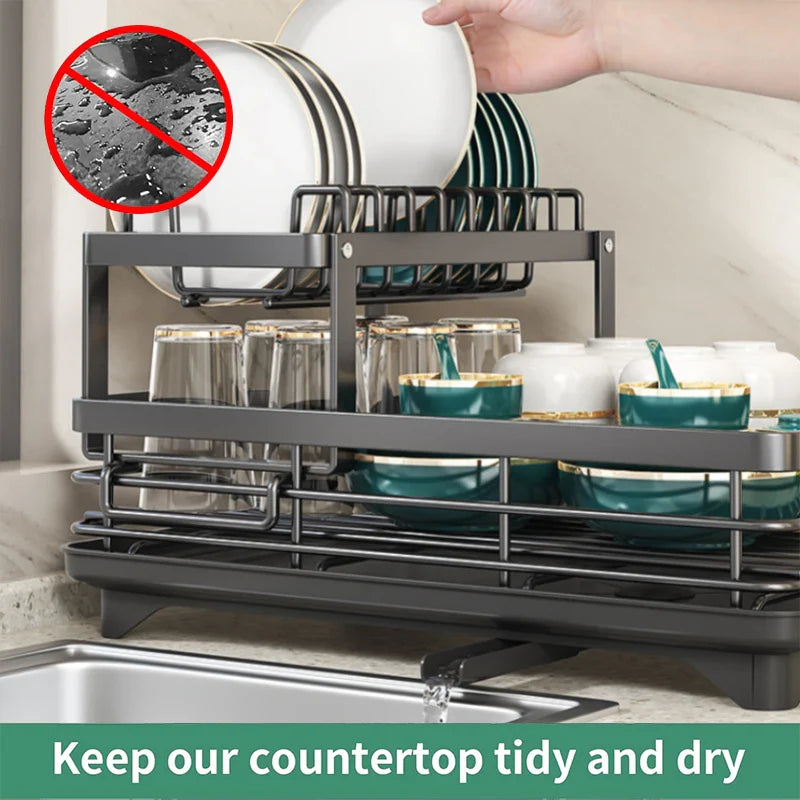 2025 Viral Large Dish Drying Rack - Adjustable Swivel Drainboard Rustproof Black Kitchen Dazzle