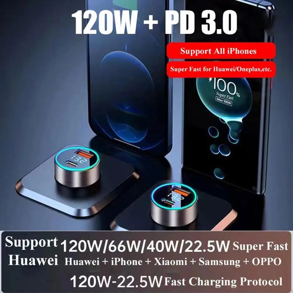 2025 Viral 120W PD 20W Car Charger - Super Fast Dual-Port USB Type C Portable Adapter Dazzle