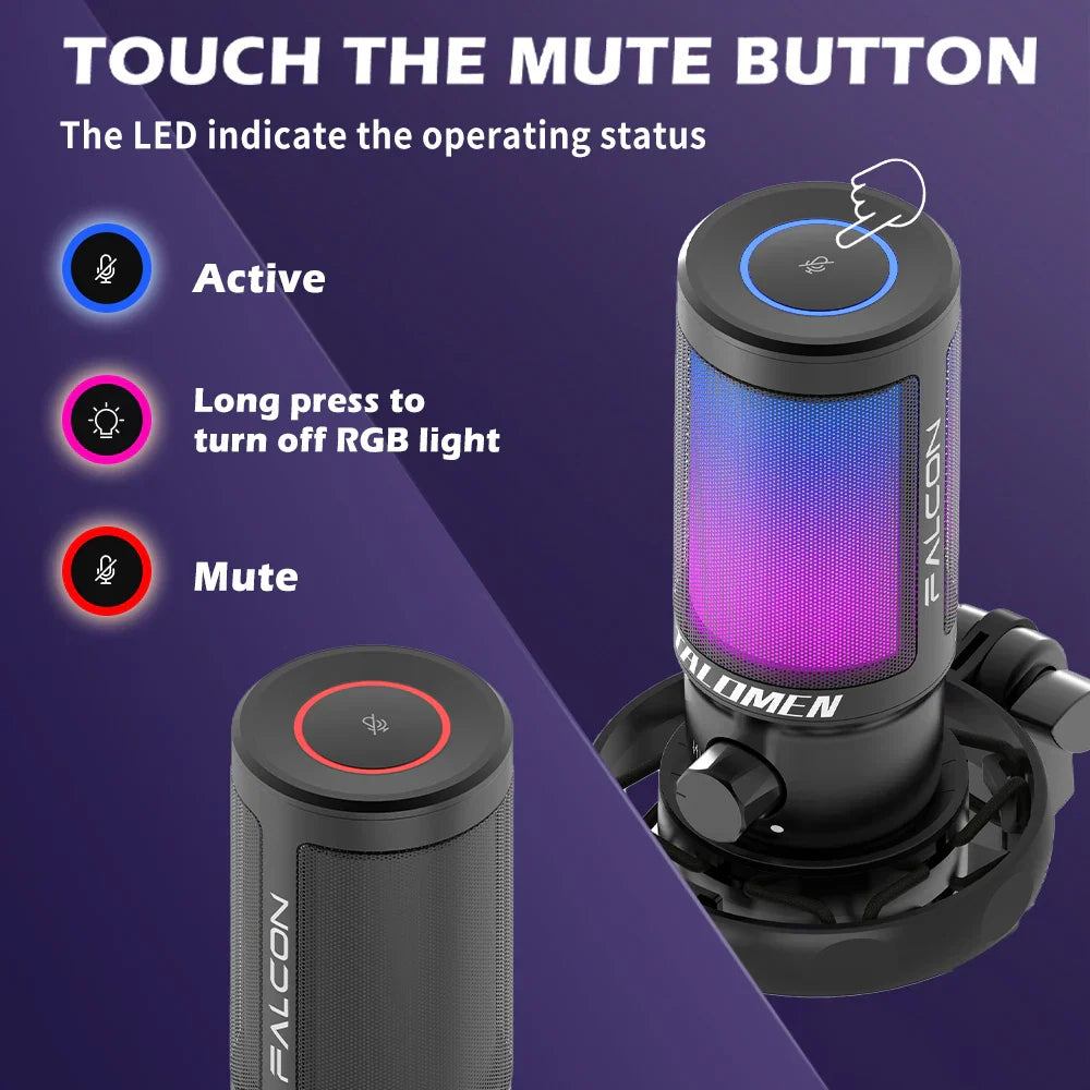 2025 Viral F8S Gaming PC USB Microphone - RGB Condenser Boom Arm Podcast Mic PS4/5 Chat Dazzle