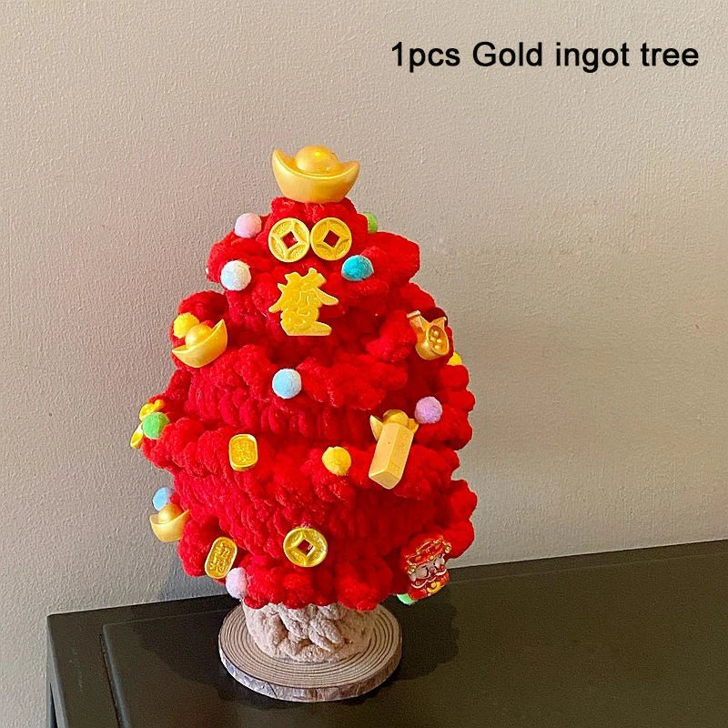 Chinese New Year 2026 God of Wealth Red Gift Get Rich Tree Handmade DIY Grochet Home christmas decoration 2025 Atmosphere Party Dazzle Frenzy
