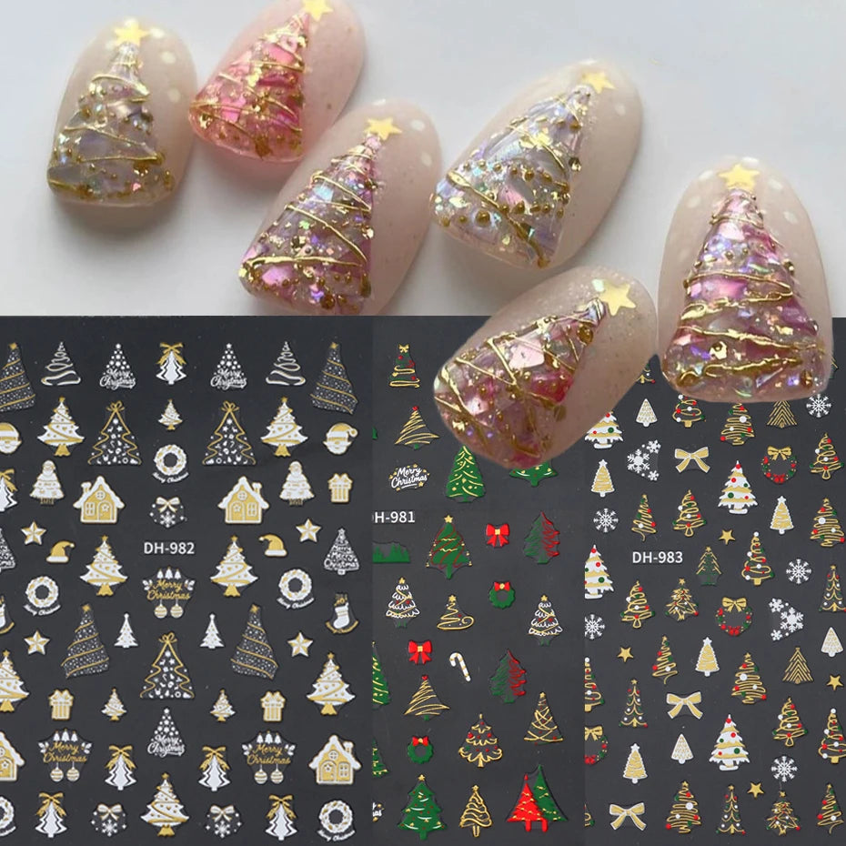 2pcs Golden & Silvery Foil Christmas Nail Stickers Golden Christmas Tree 3D Self-Adhesive Holographic  Manicures Supplies DIY Dazzle Frenzy
