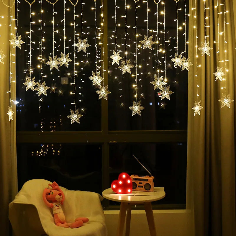 3.2M Christmas Snowflakes LED String Lights Flashing Fairy Curtain Lights Waterproof For Holiday Party Wedding Xmas Decoration Dazzle Frenzy