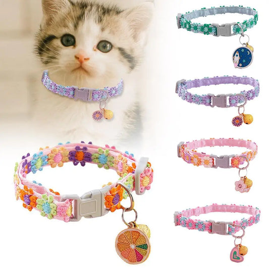 Adjustable Colorful Lace Flower Cat Collar with Bell – Cute Floral Choker Necklace for Cats & Kittens | 2025 Viral Breakaway Safety Cat Collar