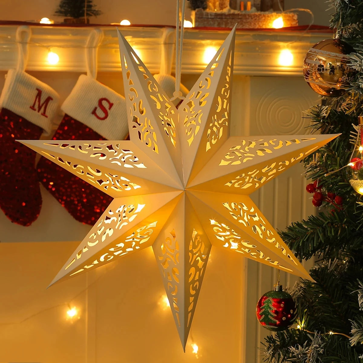 Hollow Star Hanging Pendants Christmas Decoration 2025 for Home Navidad Natal Noel Gifts Christmas Ornaments New Year 2026 Dazzle Frenzy