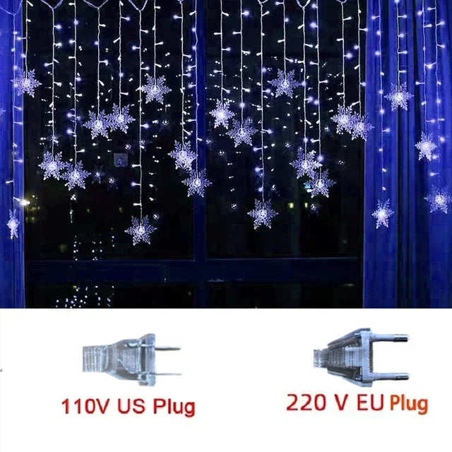 3.2M Christmas Snowflakes LED String Lights Flashing Fairy Curtain Lights Waterproof For Holiday Party Wedding Xmas Decoration Dazzle Frenzy