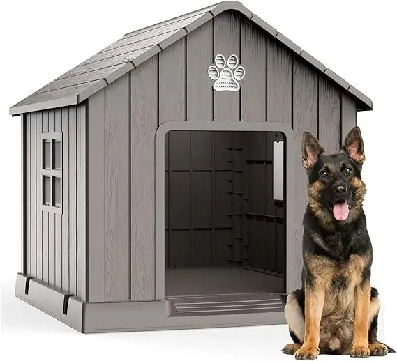 2025 Viral Weatherproof Dog House Kennel - Indoor Outdoor Resin Shelter Elevated Floor Air Vents Dazzle