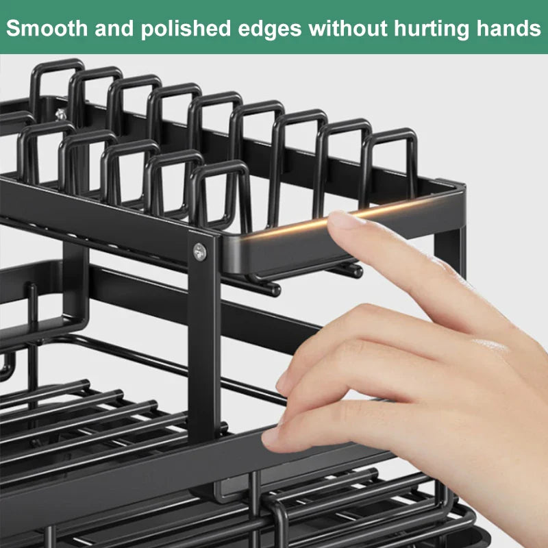 2025 Viral Large Dish Drying Rack - Adjustable Swivel Drainboard Rustproof Black Kitchen Dazzle