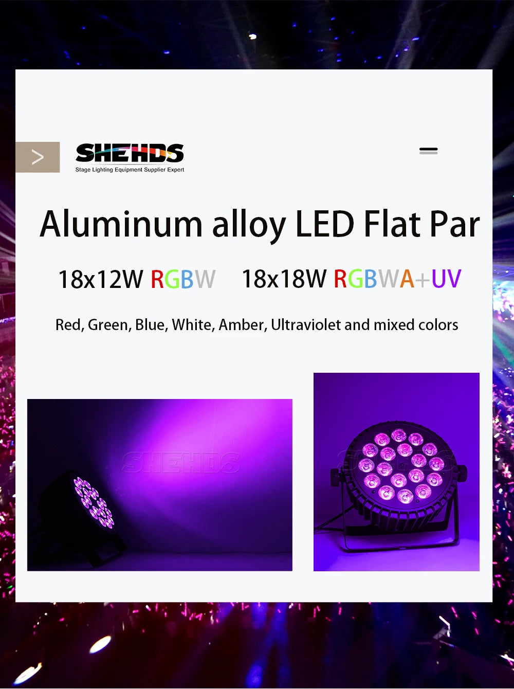 SHEHDS LED Flat Par Lighting18x12W RGBW/18x18W RGBWA+UV Aluminum Flat Par DJ Light For Disco Christmas Lights Audience Dazzle Frenzy