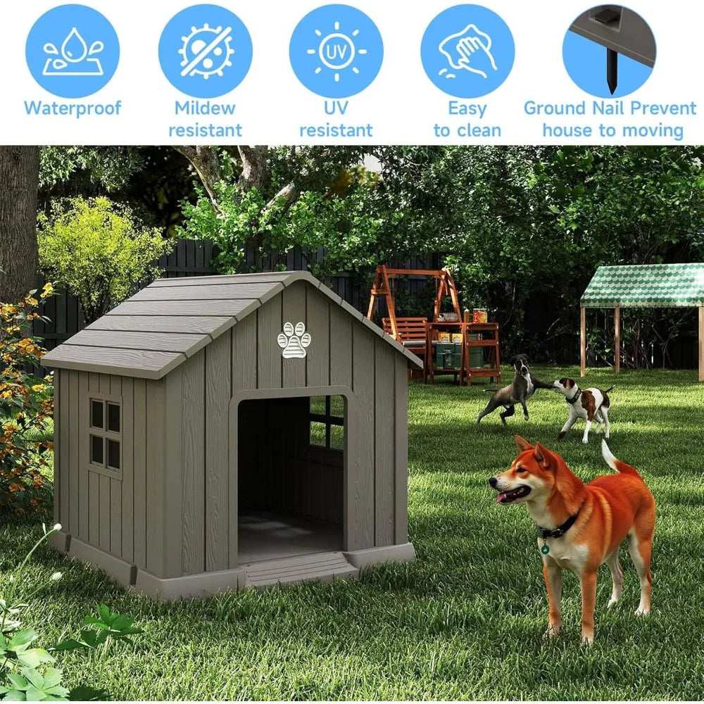 2025 Viral Weatherproof Dog House Kennel - Indoor Outdoor Resin Shelter Elevated Floor Air Vents Dazzle