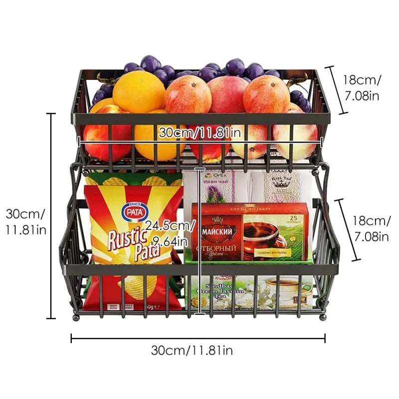 2025 Viral Dual-Layer Fruit Basket - Space-Saving Countertop Organizer Black Wire Dazzle