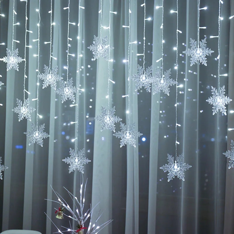 3.2M Christmas Snowflakes LED String Lights Flashing Fairy Curtain Lights Waterproof For Holiday Party Wedding Xmas Decoration Dazzle Frenzy