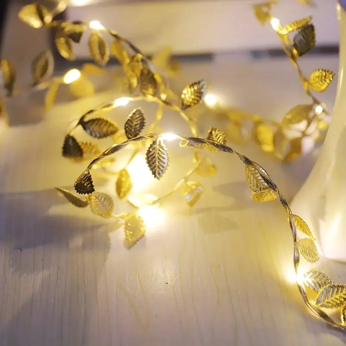 Golden Tiny Leaves Fairy Light Sliver Leaf Battery Powerd Led Copper Wire String Lights For Wedding Home Party DIY Xmas Decor Dazzle Frenzy