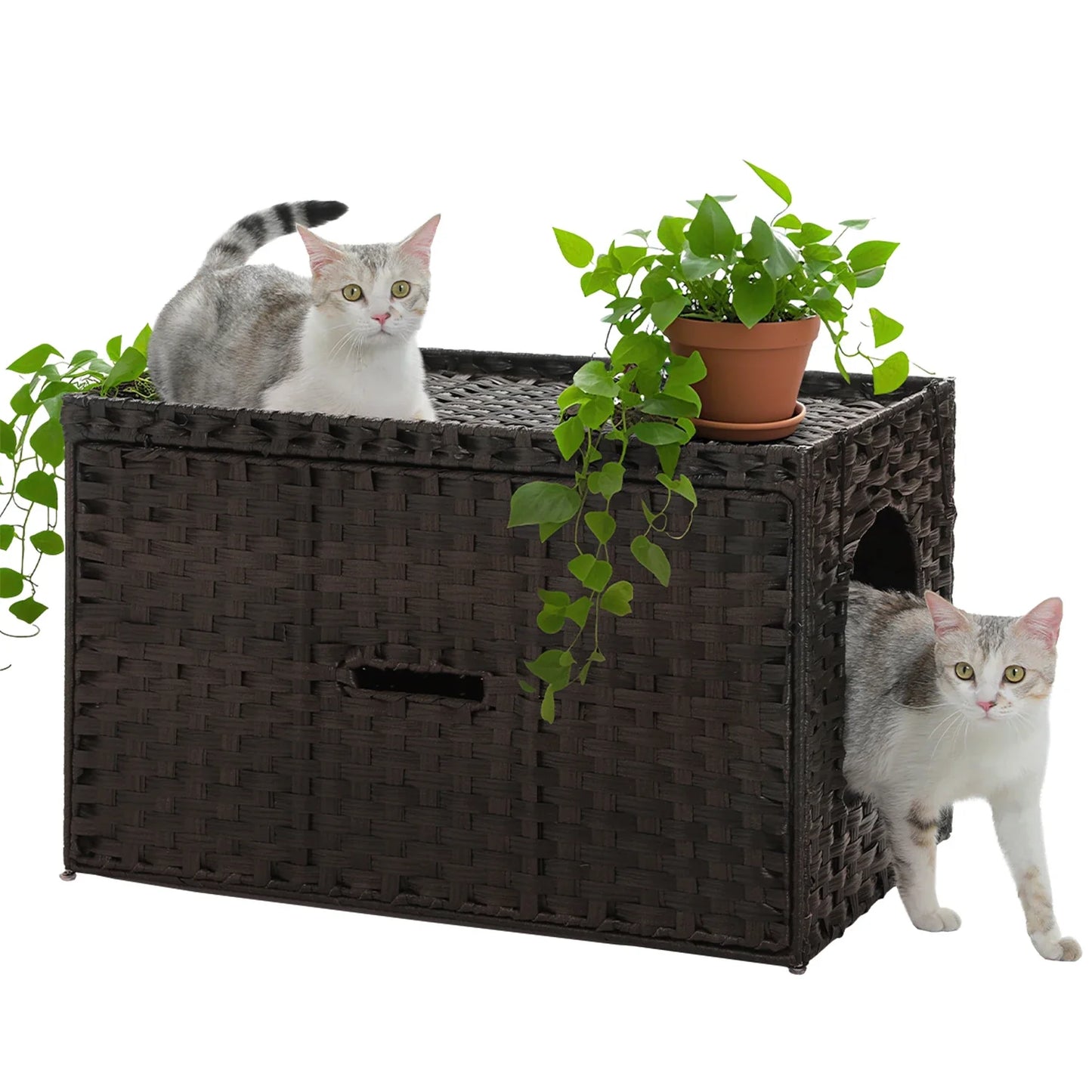 2025 Viral Rattan Cat Litter Box Enclosure - Handwoven Hidden Furniture Odor Control Cat Bed