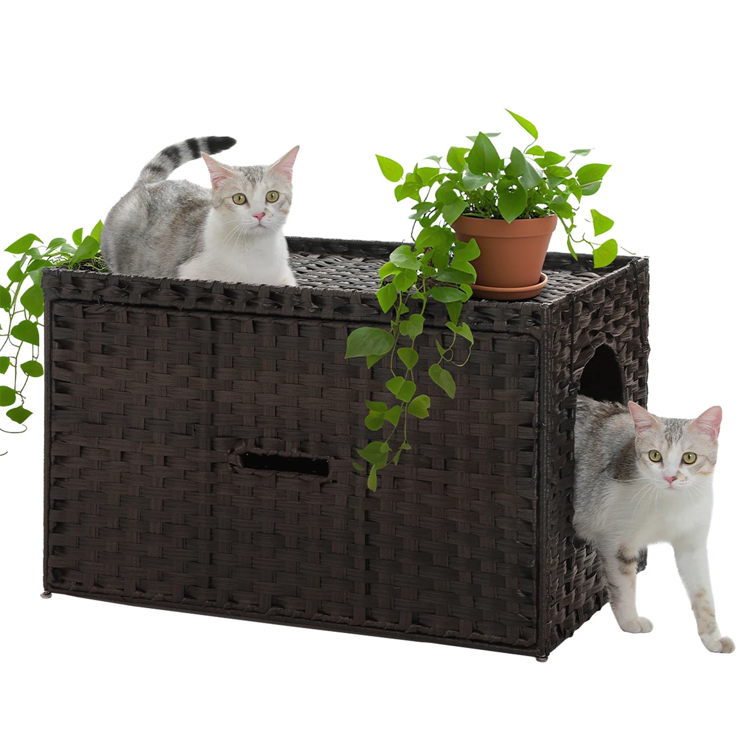 2025 Viral Rattan Cat Litter Box Enclosure - Handwoven Hidden Furniture Odor Control Cat Bed