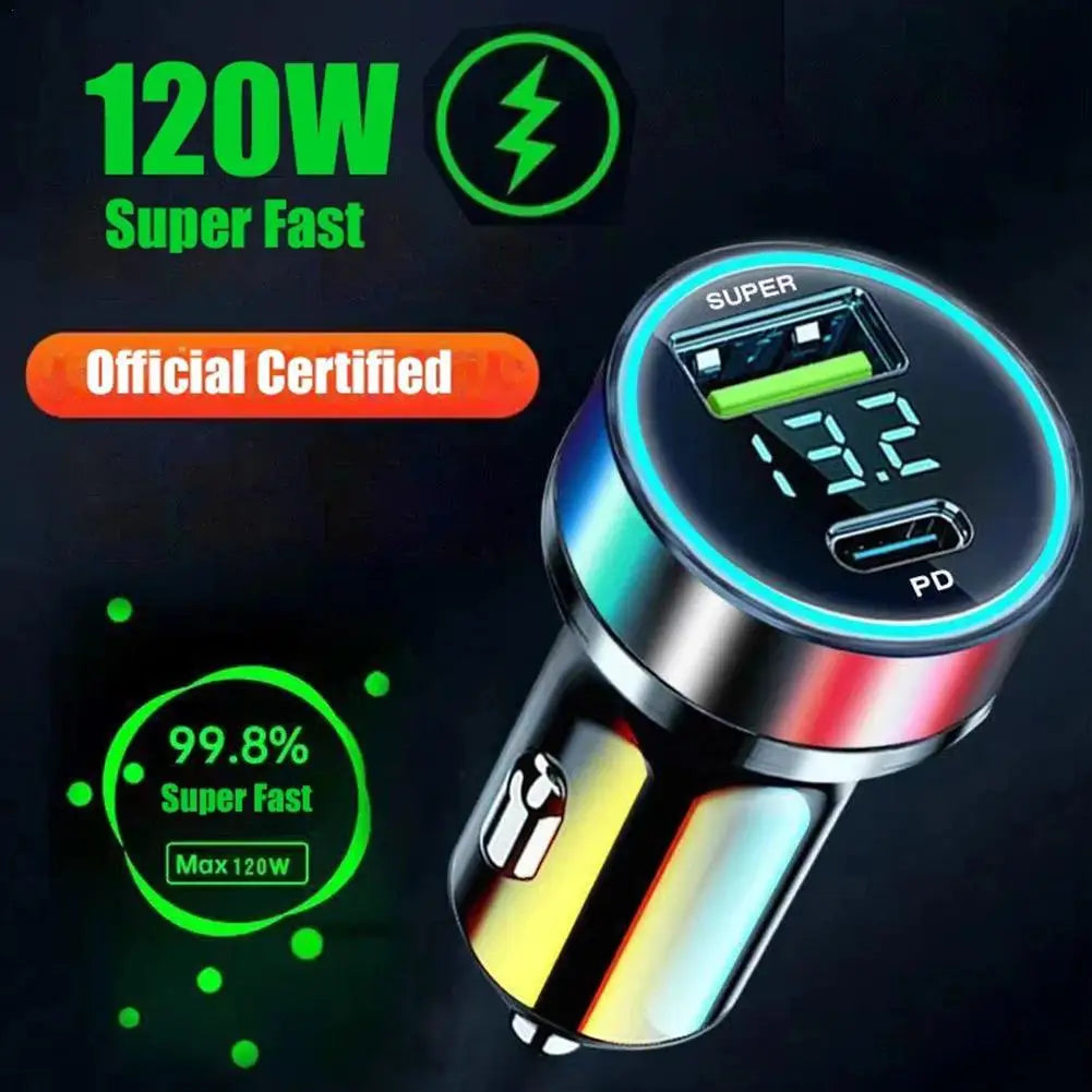 2025 Viral 120W PD 20W Car Charger - Super Fast Dual-Port USB Type C Portable Adapter Dazzle