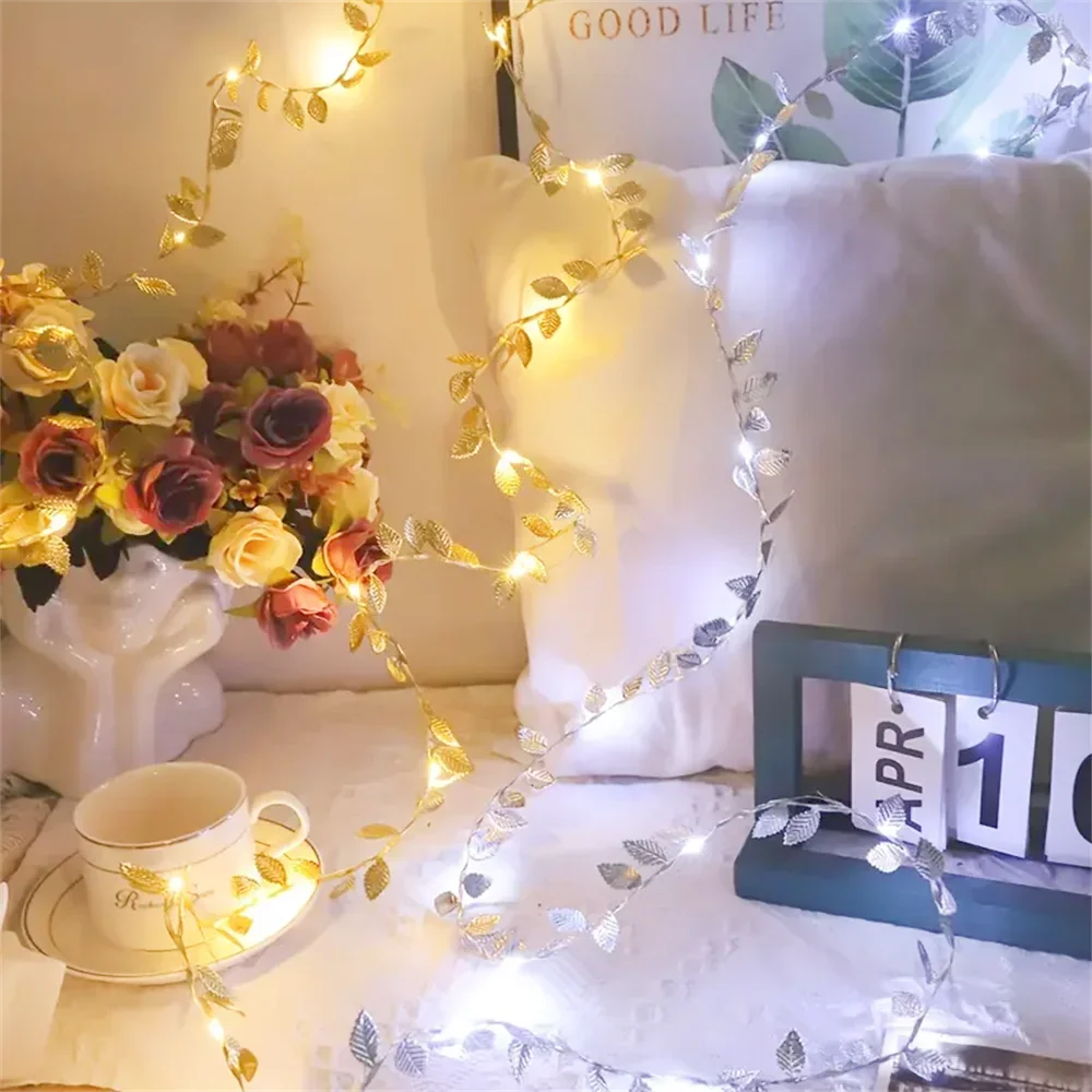 Golden Tiny Leaves Fairy Light Sliver Leaf Battery Powerd Led Copper Wire String Lights For Wedding Home Party DIY Xmas Decor Dazzle Frenzy