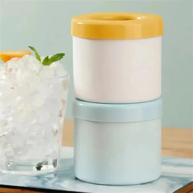 Space-Saving Silicone Ice Cylinder Mold with Lid - Round Ice Ball Maker Bucket for Whiskey, Cocktails & Freezer | BPA-Free Creative Ice Cube Genie (Blue/Grey/Yellow)