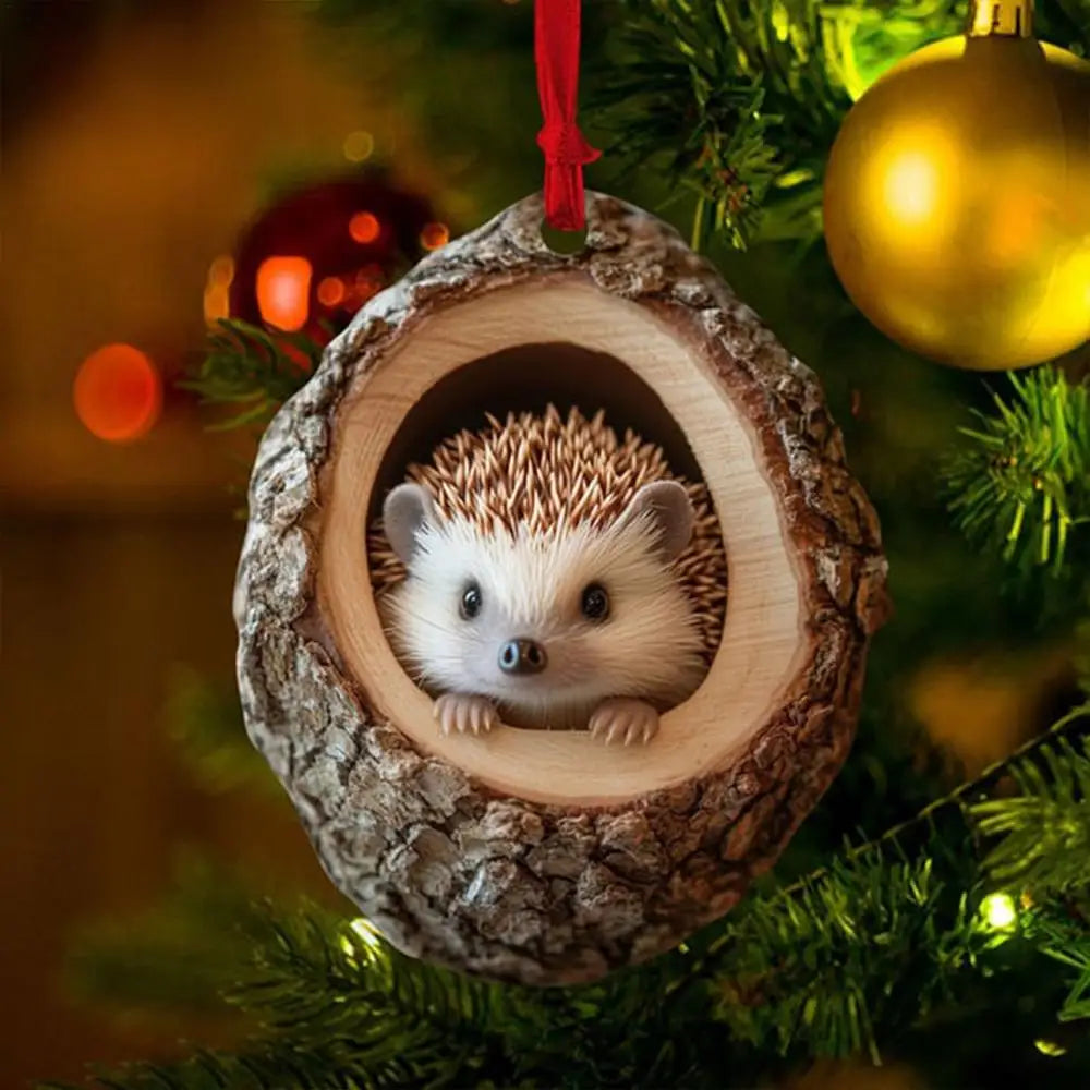 Animal Christmas Ornaments 2D Cute Christmas Acrylic Pendant Animal Raccoon Owl Squirrel Hedgehog Bunny Bird Wildlife Ornaments Dazzle Frenzy