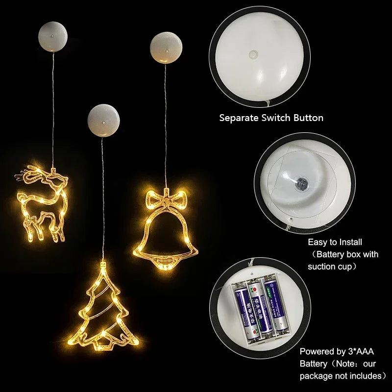 LED Light Snowflake Santa Window Ornaments Decoration for Home Xmas Navidad New Year Christmas Decor Fairy Lamp String Lights Dazzle Frenzy