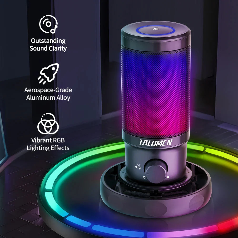 2025 Viral F8S Gaming PC USB Microphone - RGB Condenser Boom Arm Podcast Mic PS4/5 Chat Dazzle