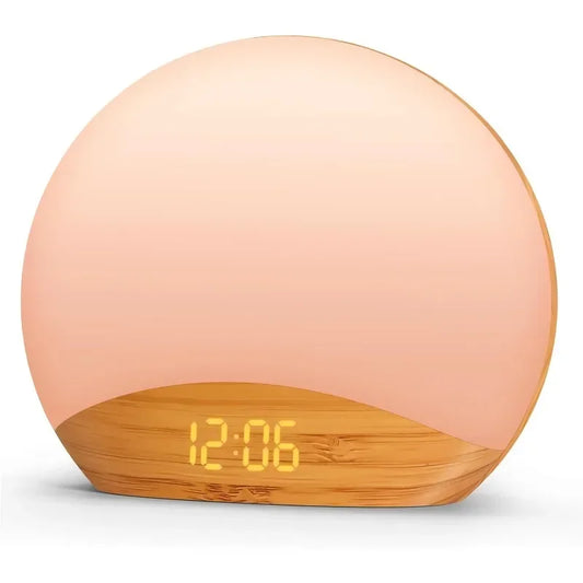 2025 Viral Wood Grain Sunrise Alarm Clock - 26 Soothing Sounds Gentle Wake Dimmable Night Light