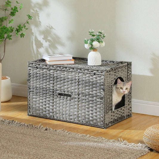 2025 Viral Rattan Cat Litter Box Enclosure - Handwoven Hidden Furniture Odor Control Cat Bed