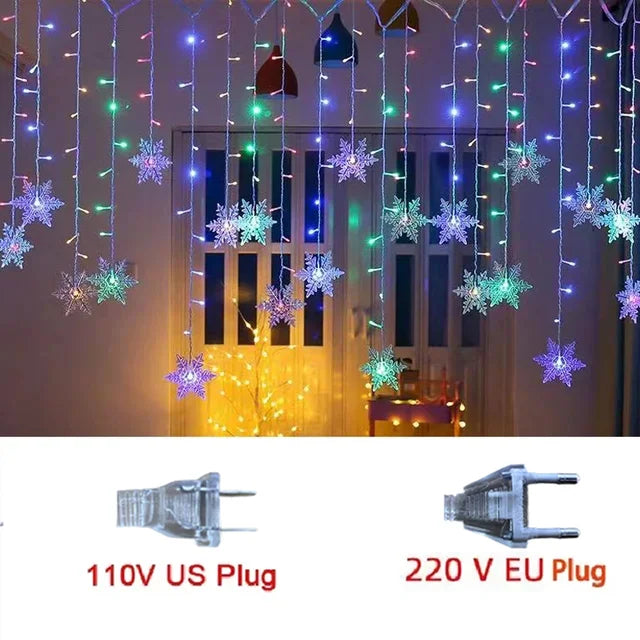 3.2M Christmas Snowflakes LED String Lights Flashing Fairy Curtain Lights Waterproof For Holiday Party Wedding Xmas Decoration Dazzle Frenzy