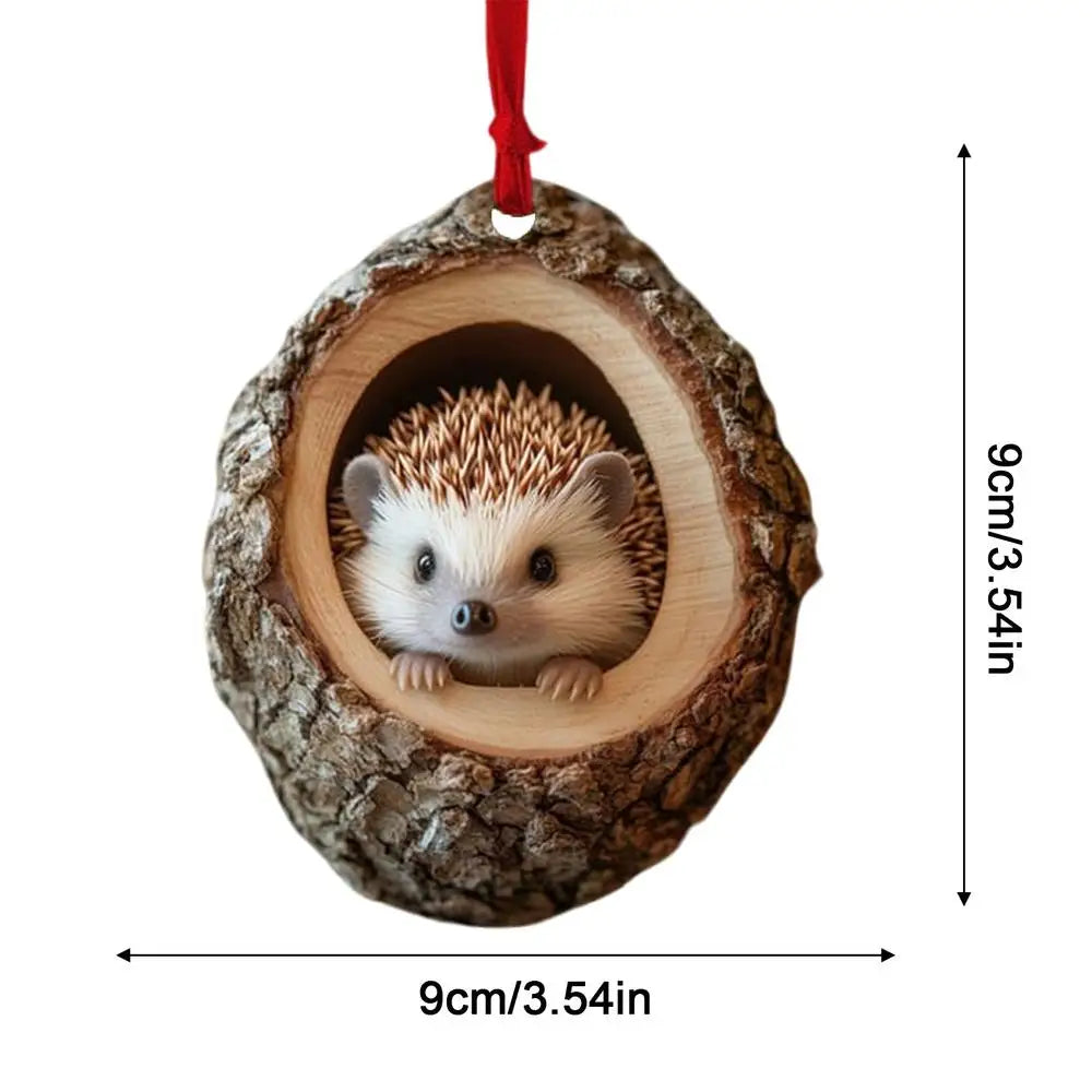 Animal Christmas Ornaments 2D Cute Christmas Acrylic Pendant Animal Raccoon Owl Squirrel Hedgehog Bunny Bird Wildlife Ornaments Dazzle Frenzy