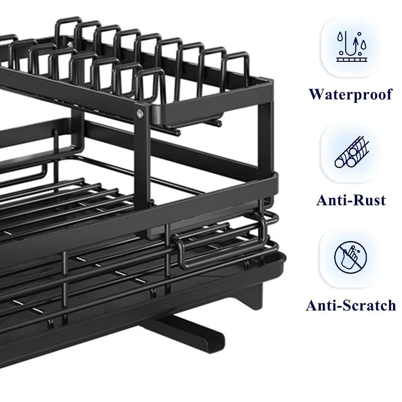 2025 Viral Large Dish Drying Rack - Adjustable Swivel Drainboard Rustproof Black Kitchen Dazzle