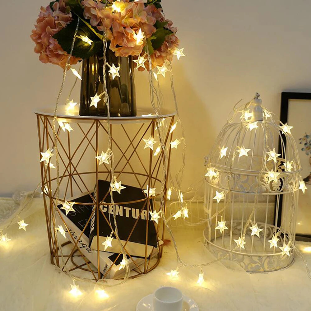 LED Star Fairy Lights Outdoor Chain Lights Garland Bulb String Lights Party Home Wedding Terrace Garden Christmas Decoration Dazzle Frenzy