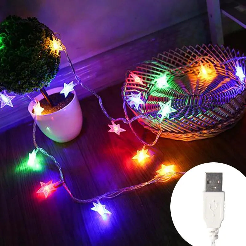 LED Star Fairy Lights Outdoor Chain Lights Garland Bulb String Lights Party Home Wedding Terrace Garden Christmas Decoration Dazzle Frenzy