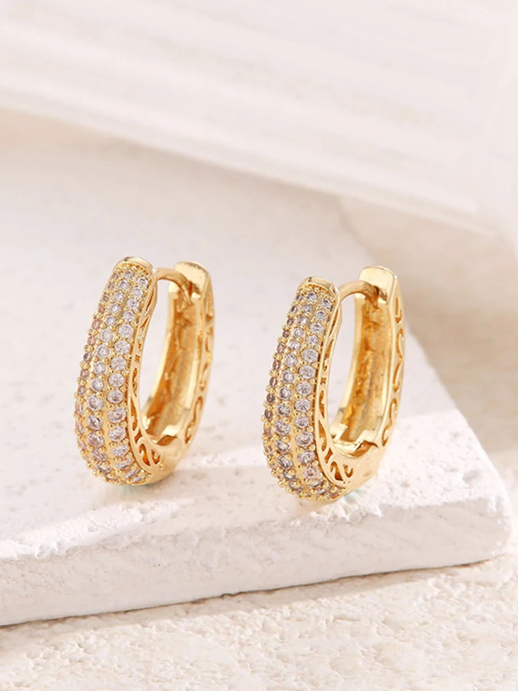 2025 Viral Luxury Hollow Gold Hoop Earrings for Women - Sparkling CZ Dazzle Trendy Statement Jewelry