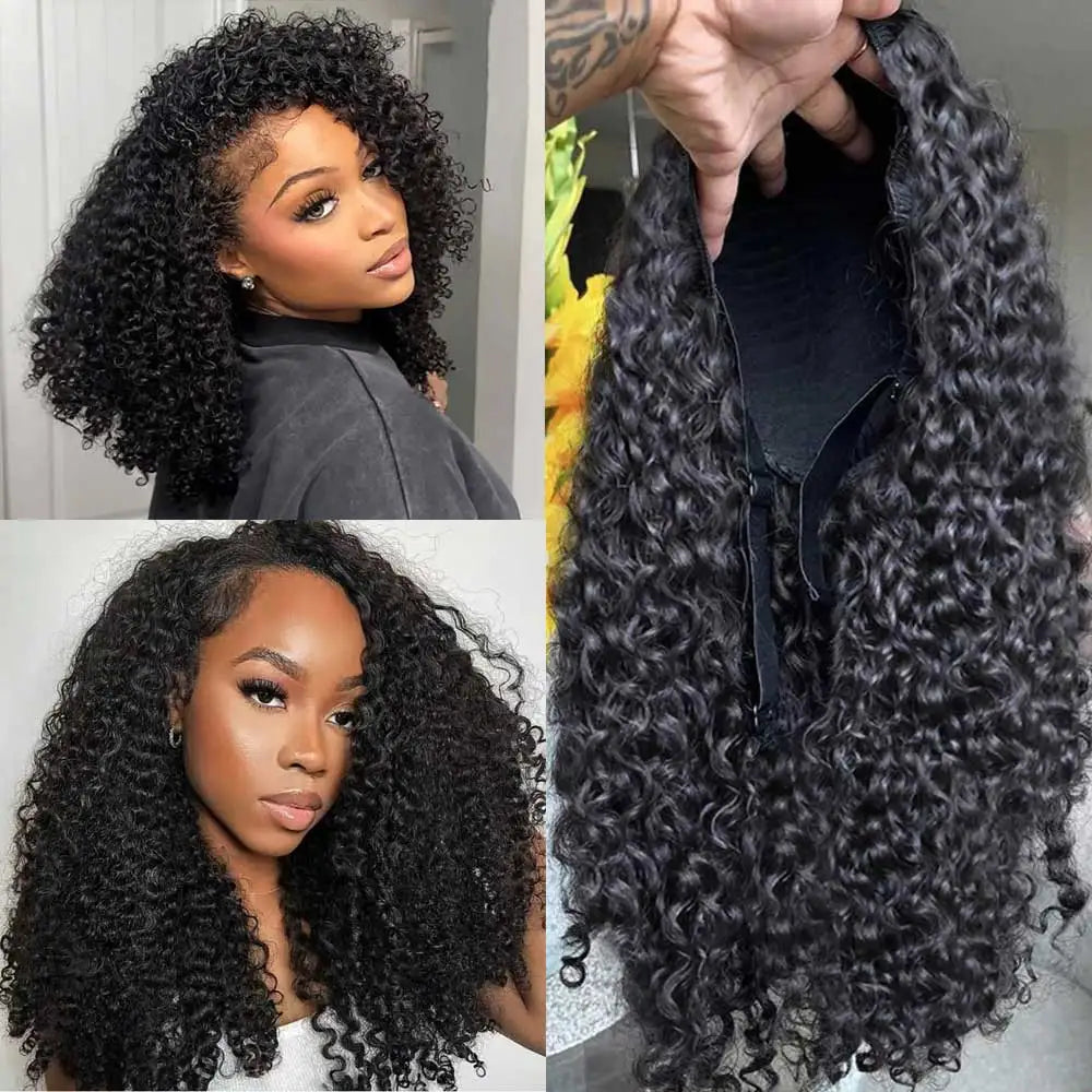 2025 Viral Rebasar Curly Headband Wig - 24" Deep Wave Glueless Human Hair Black Wig for Women