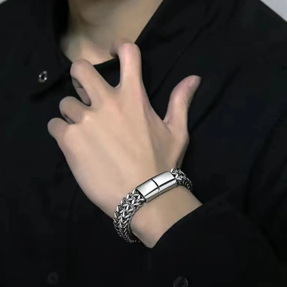 2025 Viral Braided Fish Scale Bracelet - Magnetic Stainless Steel Chain Unisex Hype Trendy Jewelry