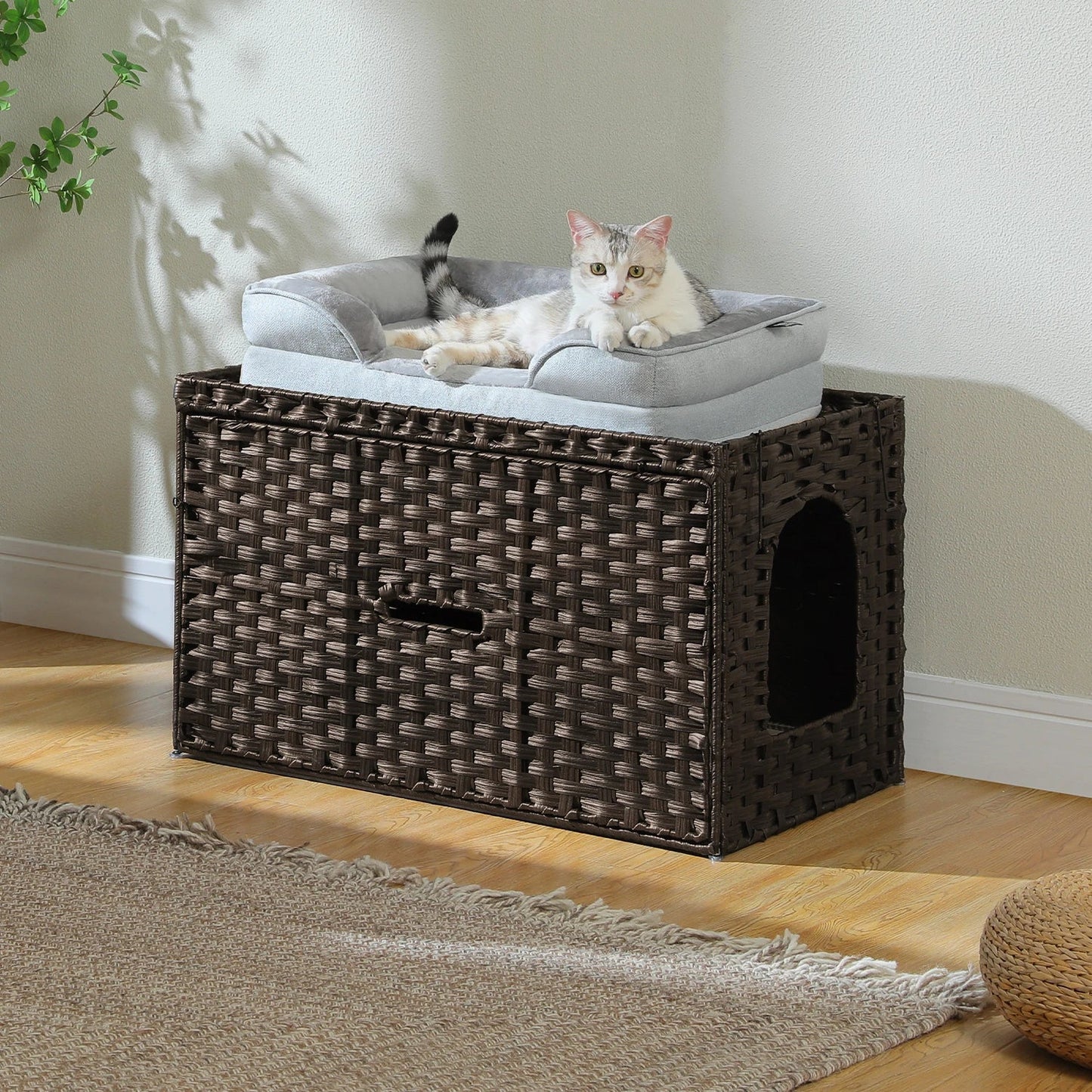 2025 Viral Rattan Cat Litter Box Enclosure - Handwoven Hidden Furniture Odor Control Cat Bed