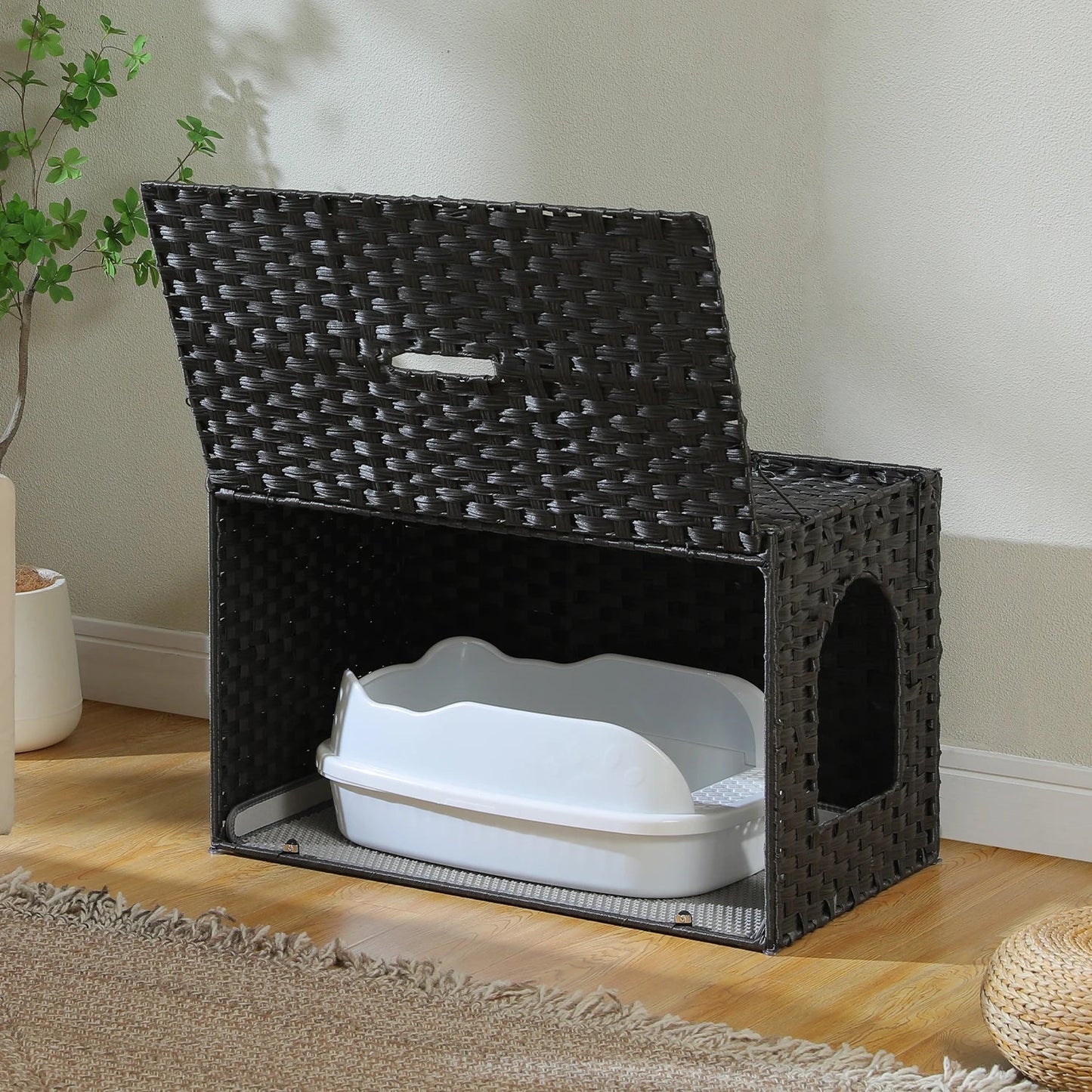 2025 Viral Rattan Cat Litter Box Enclosure - Handwoven Hidden Furniture Odor Control Cat Bed