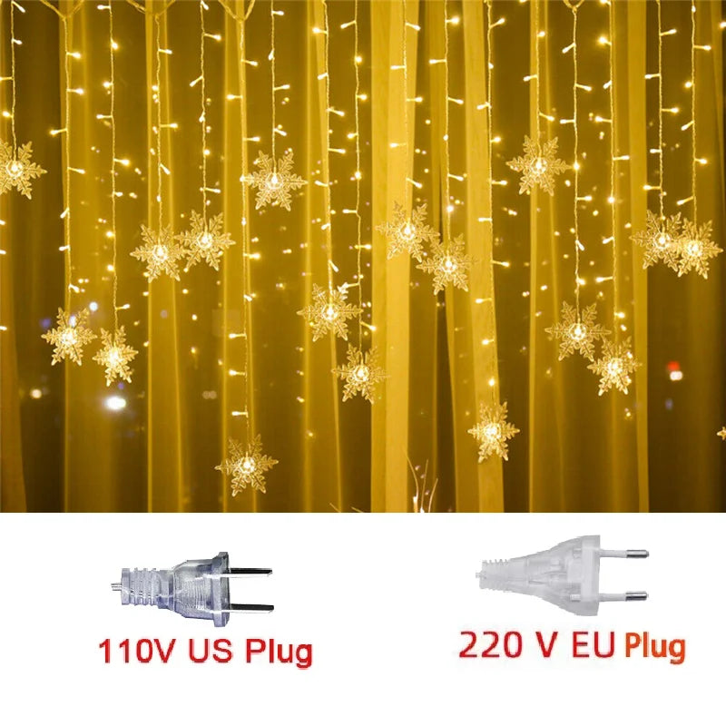 110V 220V Snowflakes  Curtain Garland on The Window Fairy Lights New Year Garland Festoon Led Lights String Christmas Decor Dazzle Frenzy