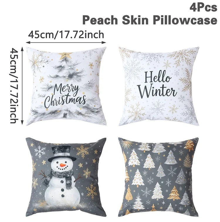 4pcs Merry Christmas Cushion Cover Home Decorations 2025 Christmas Ornament Pillow Case Xmas Navidad Gifts New Year Gifts 2026 Dazzle Frenzy