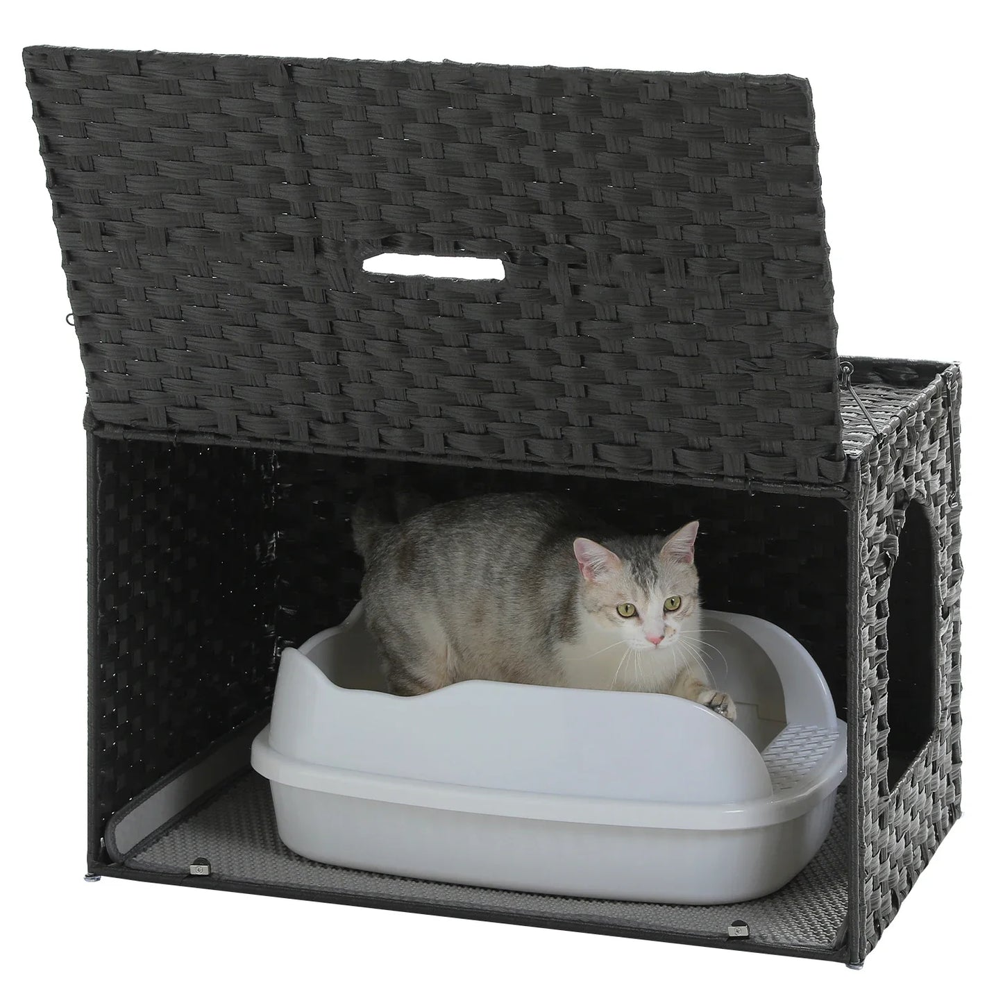 2025 Viral Rattan Cat Litter Box Enclosure - Handwoven Hidden Furniture Odor Control Cat Bed