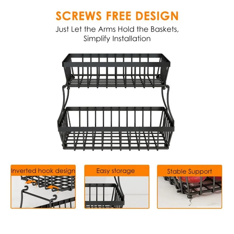 2025 Viral Dual-Layer Fruit Basket - Space-Saving Countertop Organizer Black Wire Dazzle