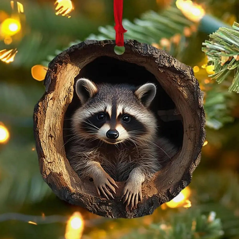 Animal Christmas Ornaments 2D Cute Christmas Acrylic Pendant Animal Raccoon Owl Squirrel Hedgehog Bunny Bird Wildlife Ornaments Dazzle Frenzy
