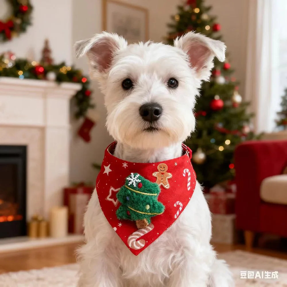 2025 Viral Christmas Dog Triangle Scarf - Adjustable Xmas Collar Santa Elk Pet Accessories Dazzle