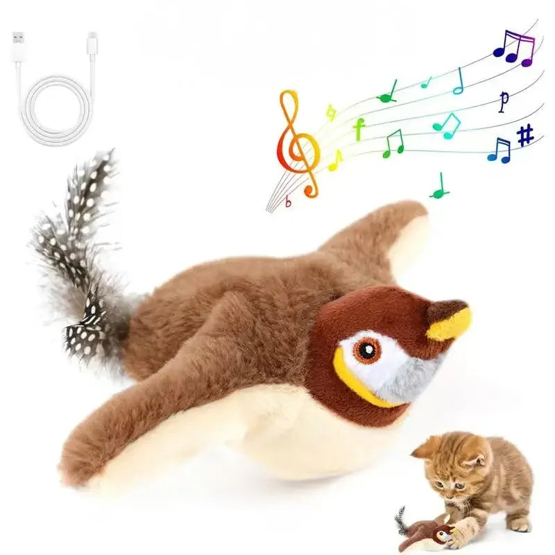 Rechargeable Flapping Bird Cat Toy with Catnip – 2025 Viral Interactive Touch-Activated Simulation Bird Plush for Cats & Kittens | Realistic Chirping & Flapping