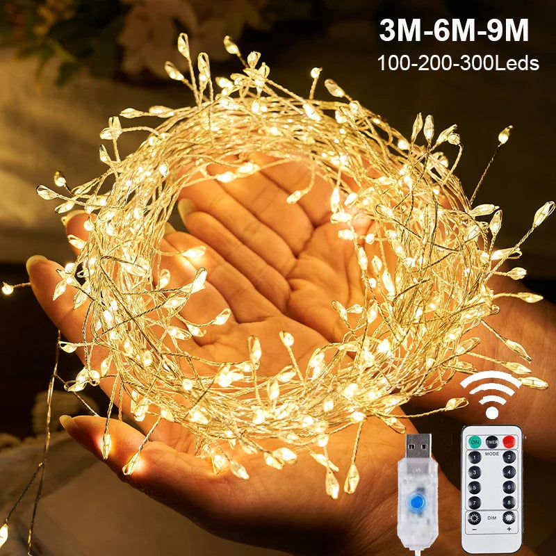 3/6/9M USB Power LED Firecracker String Lights Remote Control Garland Fairy Lights for Wedding Party Garden Christmas Decoration Dazzle Frenzy